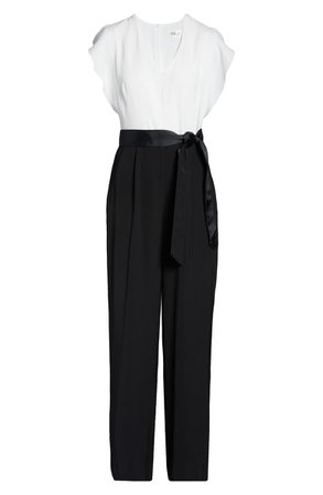 Eliza J Short Sleeve Two-Tone Jumpsuit black white
