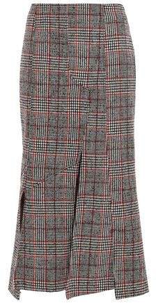 Fringed Prince Of Wales Checked Wool-blend Midi Skirt