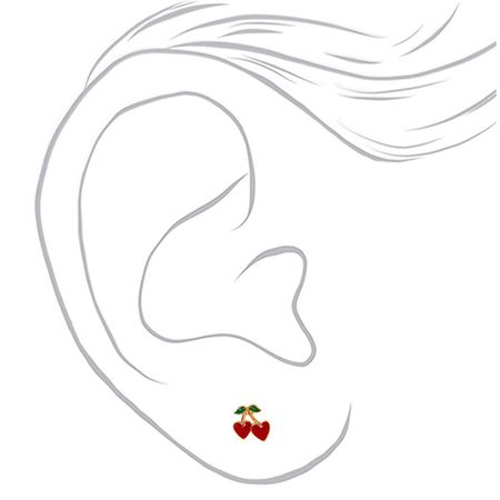 Gold Cherry Heart Stud Earrings - Red | Claire's US