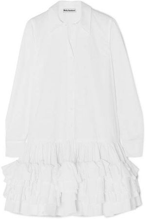 Annie Ruffled Cotton-poplin Mini Dress - White