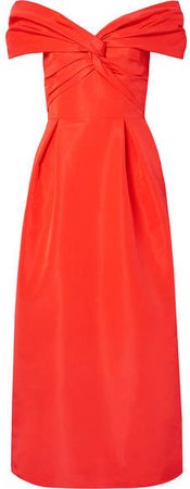 Off-the-shoulder Knotted Silk-faille Midi Dress - Red