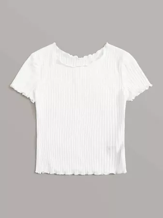 Ribbed Lettuce-Edge Form-Fitting Top | SHEIN USA white