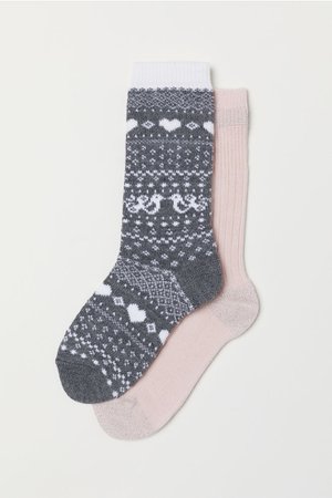 2-pack Wool-blend Socks - Gray/patterned - Ladies | H&M US