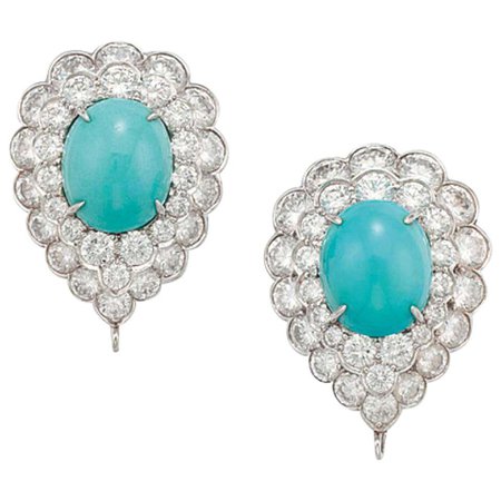 Van Cleef and Arpels Cabochon Turquoise Diamond Earrings For Sale at 1stDibs