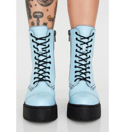 Current Mood Baby Blue Double Stack Combat Boots | Dolls Kill