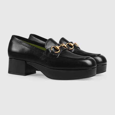 Black Leather Platform Loafer With Horsebit | GUCCI® UK