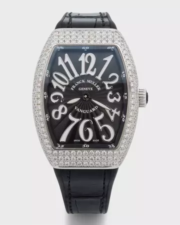 Franck Muller Stainless Steel Lady Vanguard Diamond Watch with Black Alligator Strap | Neiman Marcus