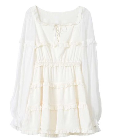 PAIN OR PLEASURE - Ivory Square Neck Frill Onepiece
