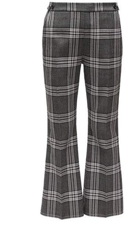 Checked Twill Cropped Flared Trousers - Womens - Grey Multi