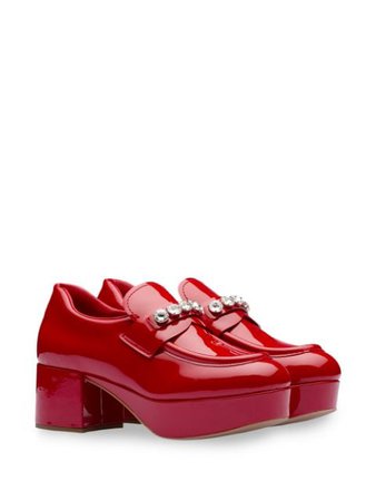 Red Miu Miu Crystal Embellished Platform Loafers | Farfetch.com