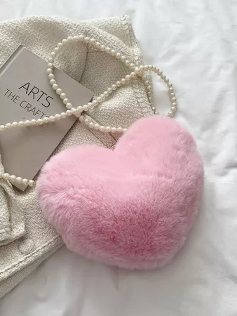 Faux Pearl Decor Heart Design Fluffy Crossbody Bag | SHEIN USA