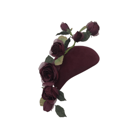 Cranberry Teardrop Shaped Beret with Rose Vines | Beverley Edmondson Millinery