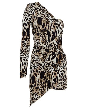 Asymmetrical Leopard-Print Mini Dress