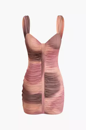 Tie Dye Mesh Ruched Slip Mini Dress – Micas