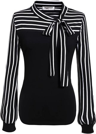 Amazon.com: Women's Tie-Bow Neck Striped Blouse Long Sleeve Shirt Office Work Splicing Blouse Shirts Tops: Clothing