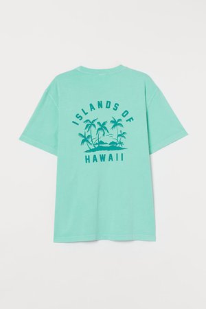 T-shirt with Printed Design - Mint green/palm trees - Men | H&M US