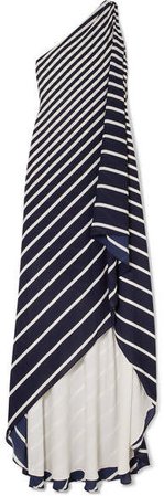 Asymmetric Striped Crepe Gown - Navy