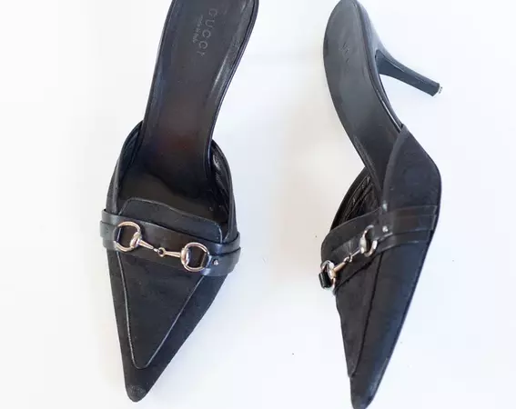 GUCCI Black Patent Leather Silver Buckle Low Heel Pumps Sz 7 - Etsy