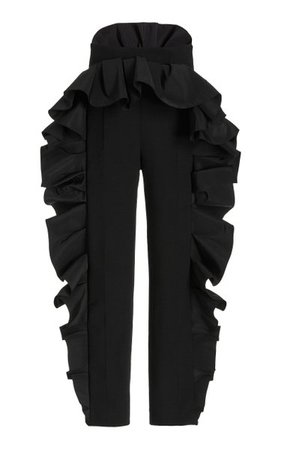 Virgin Wool-Cashmere Blend Ruffled Straight-Leg Pants By Carolina Herrera | Moda Operandi
