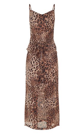 PLT Tall Brown Leopard Cowl Neck Strappy Maxi Dress