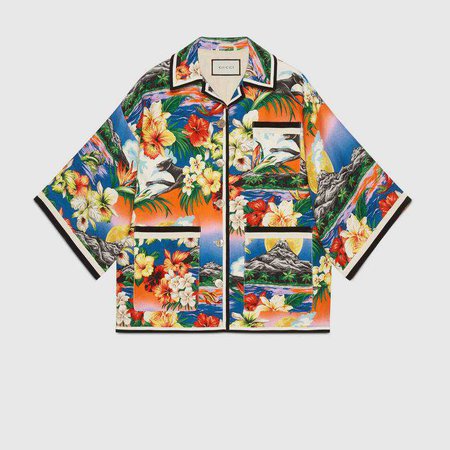 Hawaiian print linen oversized jacket - Gucci Women's Tops & Shirts 510830ZKQ935727