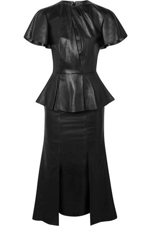 Alexander McQueen | Leather peplum midi dress | NET-A-PORTER.COM