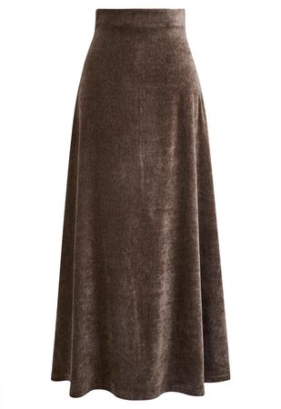 Midnight Glamour Velvet Maxi Skirt in Brown - Retro, Indie and Unique Fashion