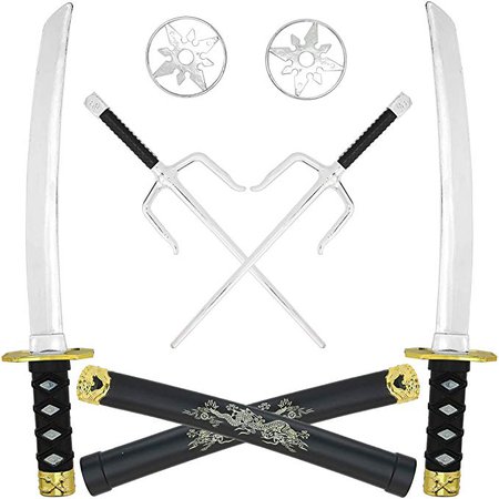 Amazon.com: Skeleteen Ninja Weapons Toy Set - Fighting Warrior Weapon Costume Set with Katana Swords, Sai Daggers, and Shuriken Stars - 6 Pieces: Toys & Games