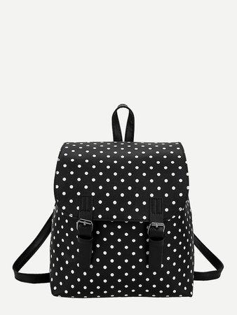 Polka Dot Double Buckle Strap Backpack -ROMWE