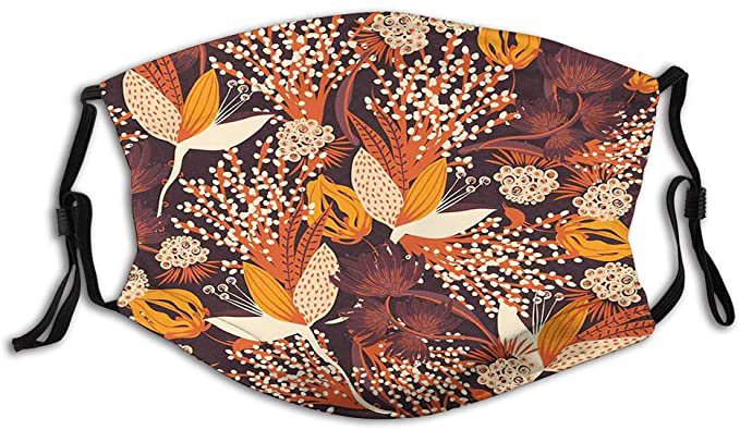 Mouth Cover for Women, Face Mask Reusable Washable Cloth for Men Fall Season Bouquet Leaves Artistic Rust Toned Herbs Blooms at Amazon Women’s Clothing store