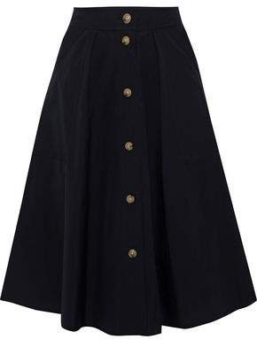 Flared Button-detailed Cotton-poplin Skirt