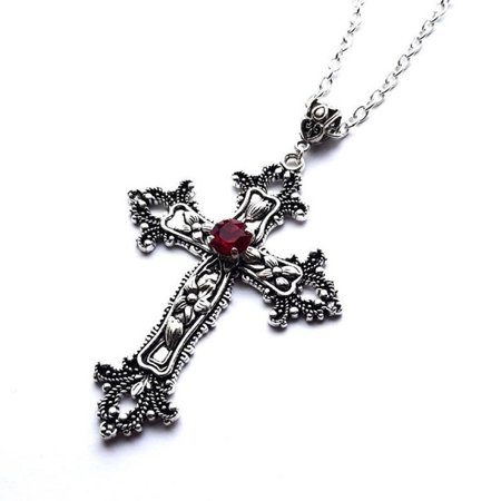 Large Detailed Cross Drill Pendant Jewel Necklace Silver Color Tone Gothic Punk Jewellery Fashion Charm Statement Women Gift(red - Necklace - AliExpress