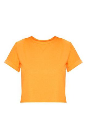 Basic Neon Orange Roll Sleeve Crop T-Shirt | PrettyLittleThing