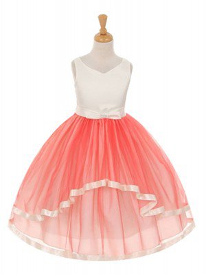 Coral Satin with Mesh Double Layer Skirt Flower Girl Dress (Available in Sizes 2-12 in 6 Colors) - ON SALE