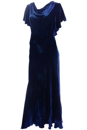 Vintage 1930s Blue Velvet Dress Bias Cut With Flutter Sleeves – Dressing Vintage