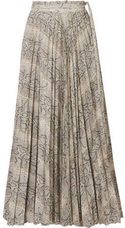 Stephanie Pleated Snake-print Cotton Midi Skirt - Snake print