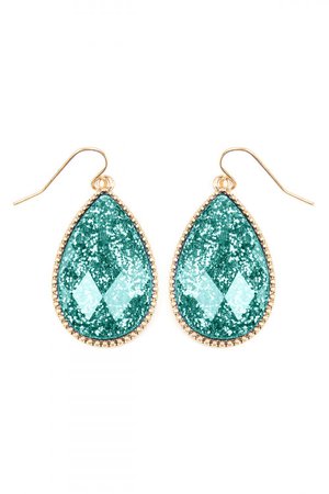 SA3-1-4-AVE2397WGTQ TURQUOISE FACETED GLITTERY TEARDROP EARRINGS/6PAIRS