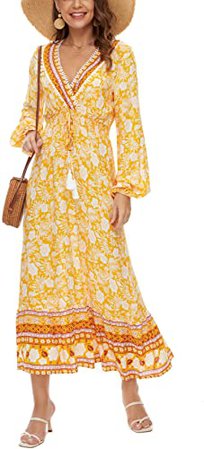 Amazon.com: COMELY Womens V Neck Boho Maxi Dress Short Sleeve Floral Summer Dress with Stretchy Waist : Clothing, Shoes & Jewelry