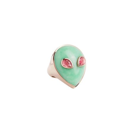 Alien Ring, 18 Karat White Gold Chrysoprase and Pink Tourmaline, Limited Edition For Sale at 1stDibs