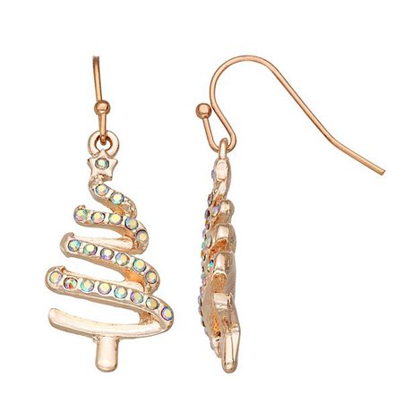 HOLIDAY Rose Gold Tone & Simulated Crystal Swirl Tree Drop Earrings