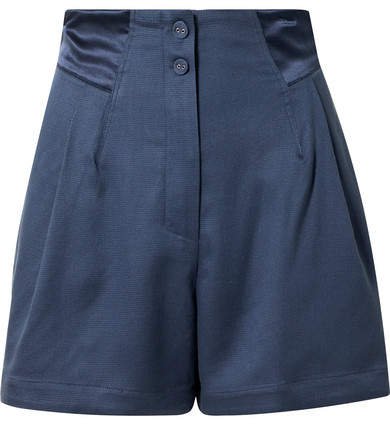 Satin-trimmed Silk And Wool-blend Piqué Shorts - Storm blue