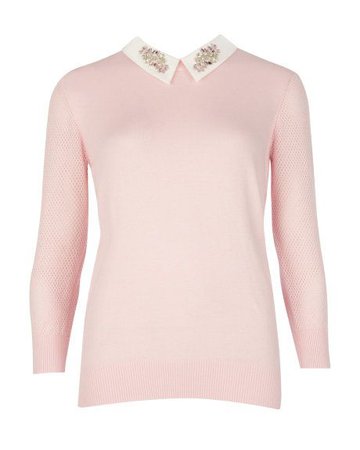 Embellished collar sweater - Pale Pink | Sweaters | Ted Baker