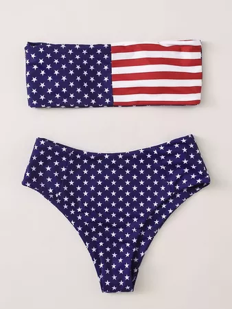 American Flag Print Bandeau Bikini Swimsuit | SHEIN USA