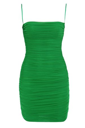 *clipped by @luci-her* 'Ella' Emerald Green Ruched Organza Mesh Mini Dress