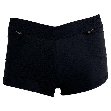 S/S 2003 Gucci by Tom Ford GG Monogram Stretch Swim Black Hot Pants Shorts For Sale at 1stDibs