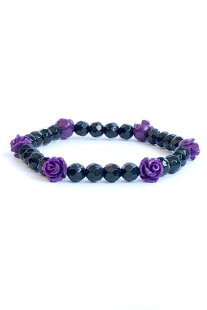 Purple Roses Black Onyx Beaded Gothic Bracelet | Gothic