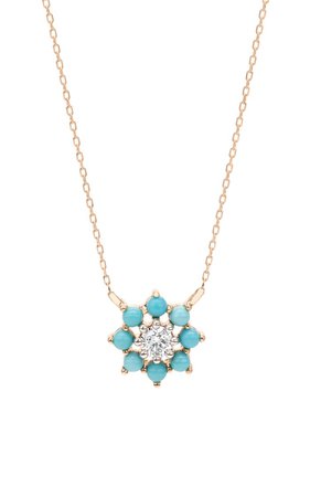 Tiny Flower 14k Gold Turquoise And Diamond Necklace By Adina Reyter | Moda Operandi