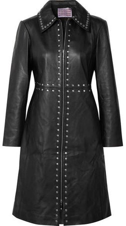 Studded Leather Coat - Black