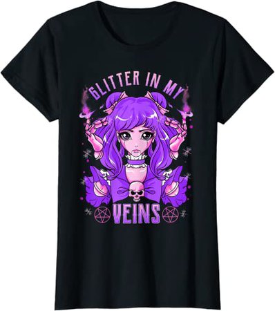 Amazon.com: Kawaii Glitter In My Veins Witchcraft Anime Girl Japanese T-Shirt: Clothing