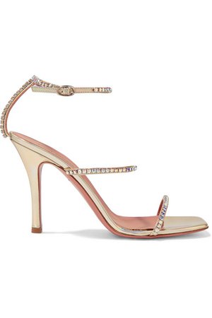 Amina Muaddi | Gilda crystal-embellished iridescent leather sandals | NET-A-PORTER.COM